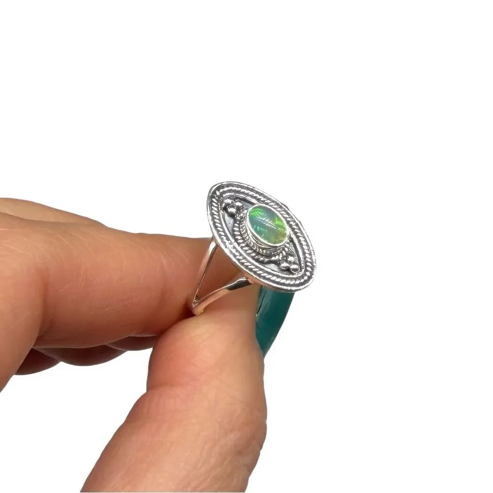 Ethiopian Fire Opal Ring Size 7 Solid 925 Sterling Silver